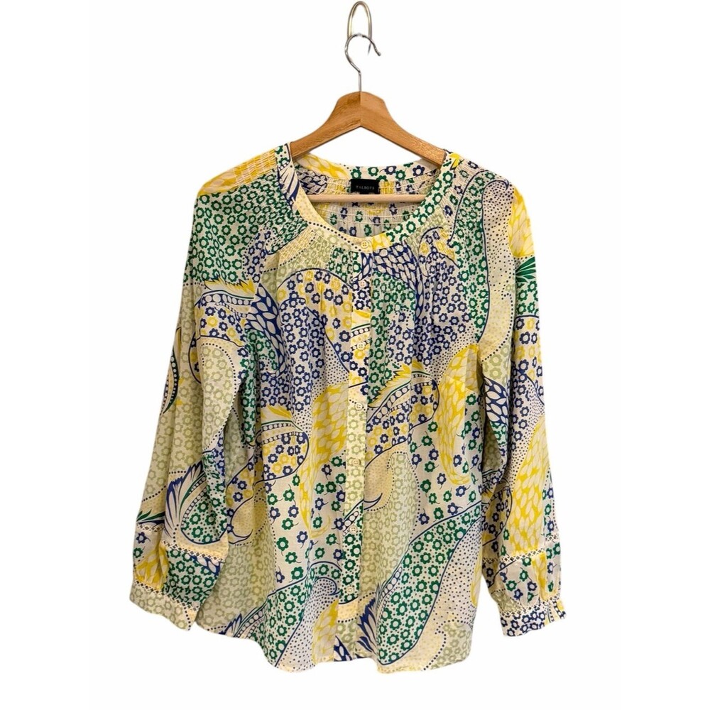 Talbots Womens Floral Paisley Peasant Top Size M Coastal Preppy Boho Cottage